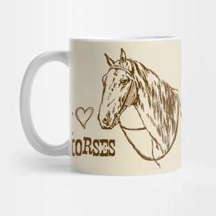 I Love Horses, Monochrome Horse Illustration with Text Mug